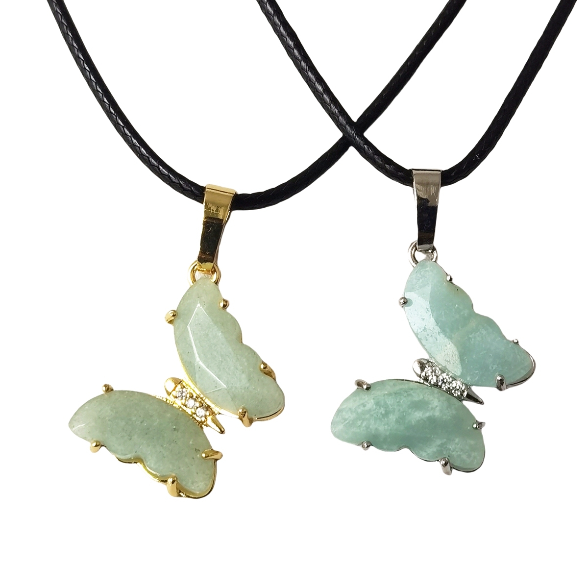 Natural Gemstone Butterfly Pendant Necklace with 45cm Black Cord SN1630-45F01