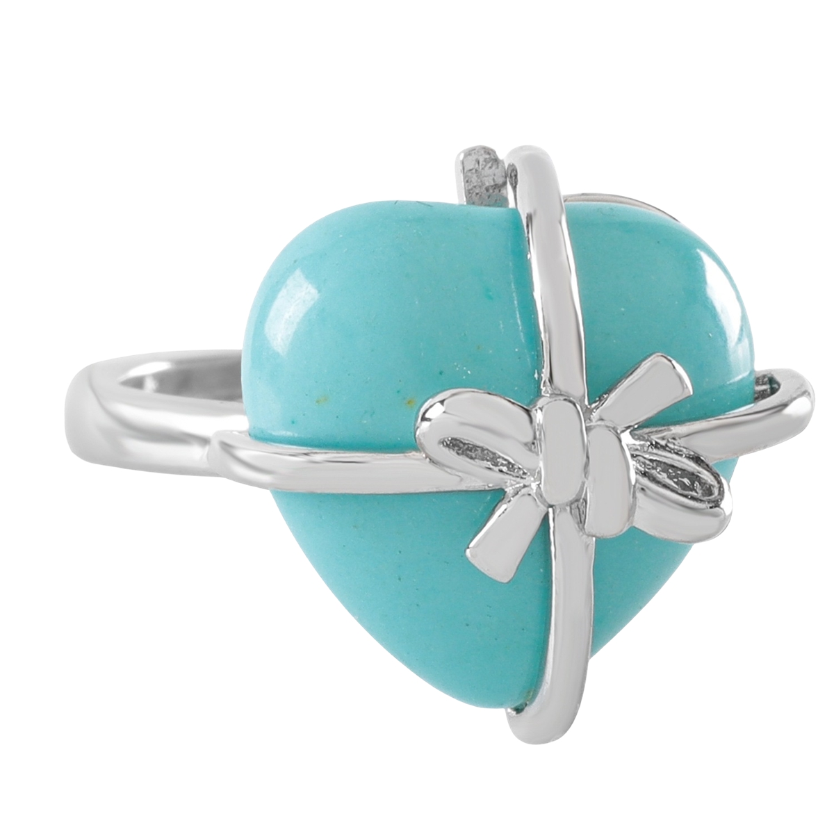 Silver Bowknot Heart Stone Rings for Women Men Adjustable SR0141S