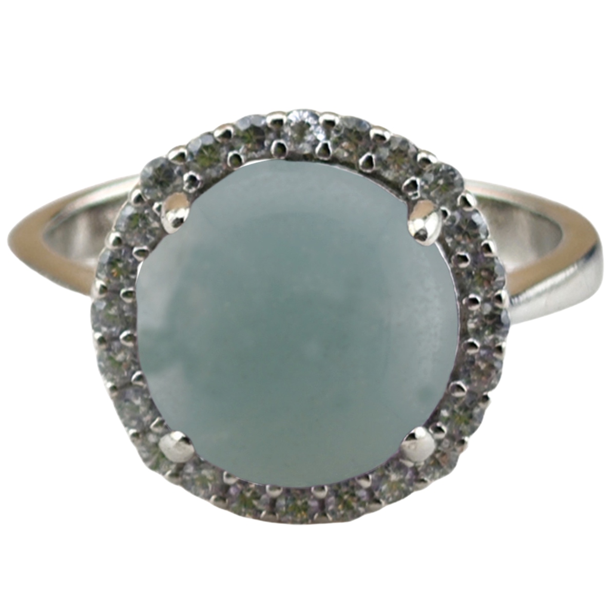 Silver Stone Rings for Women Girl Adjustable 10MM Gemstone Cabochons CZ Rhinestone Rings SR0179S