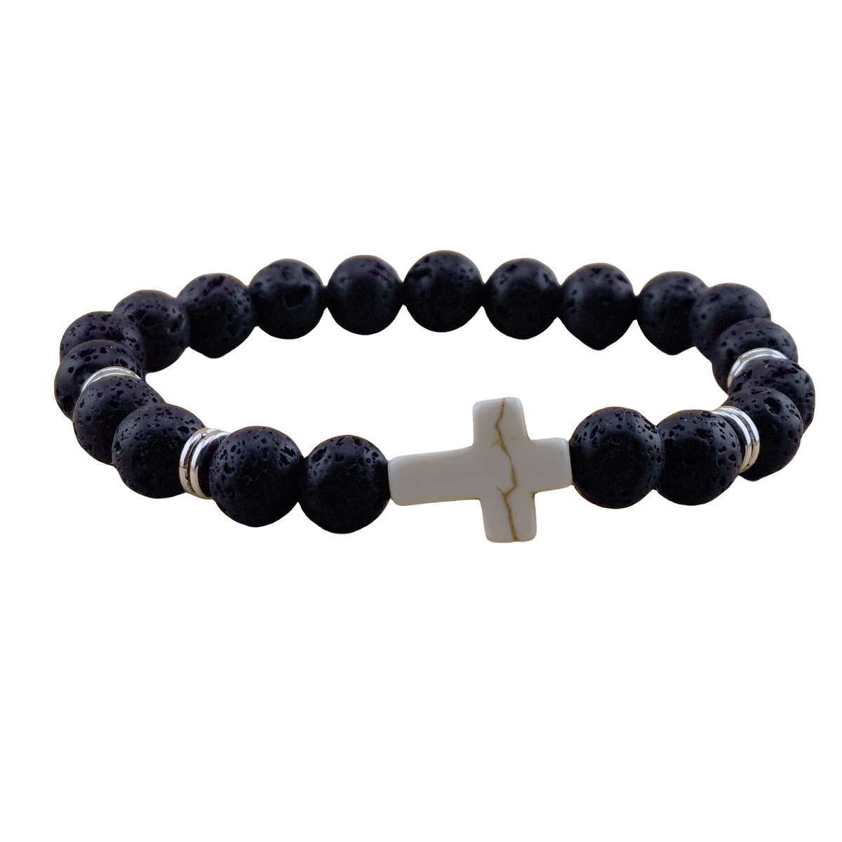 Natural Gemstone Cross Stretch Bracelets for Women Men 8MM Semi Preicous Stone Beads