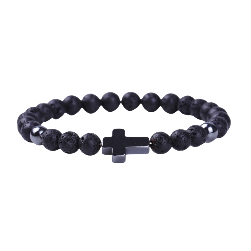 Hematite Cross 6MM Gemstone Beads Stretch Bracelets 