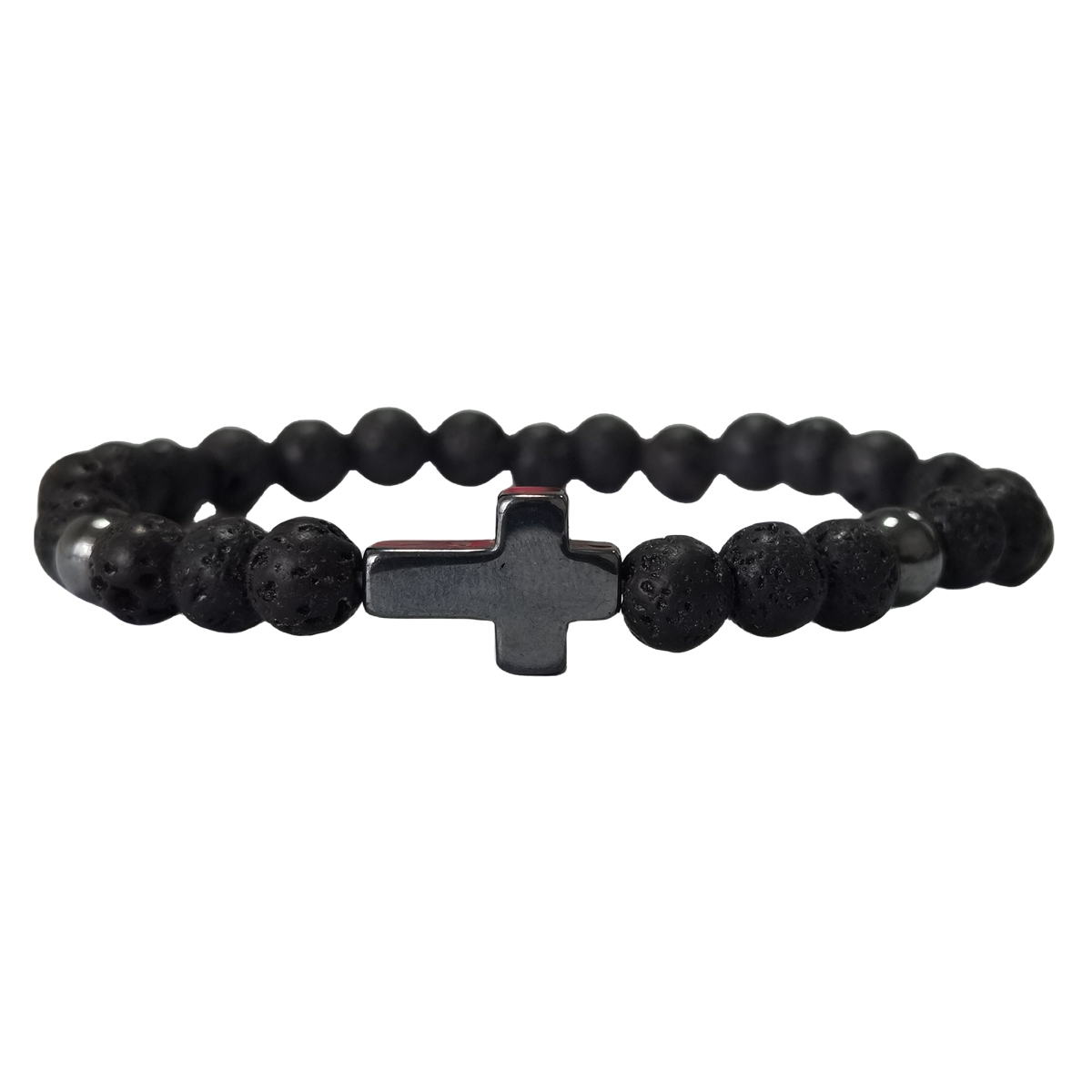 Hematite Cross 6MM Gemstone Beads Stretch Bracelets