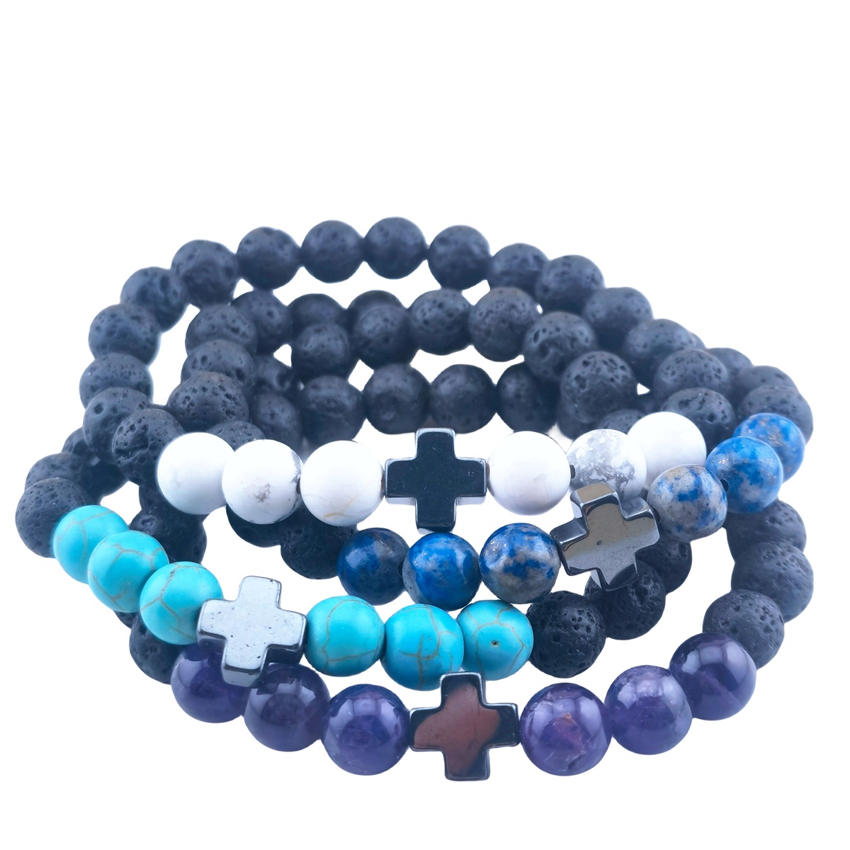 8MM Lava Stone Cross Stone Stretch Bracelet