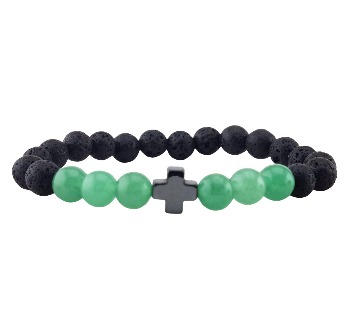 Lava Stone 8MM Beads Bracelet with Gemstone and Hematite Cross