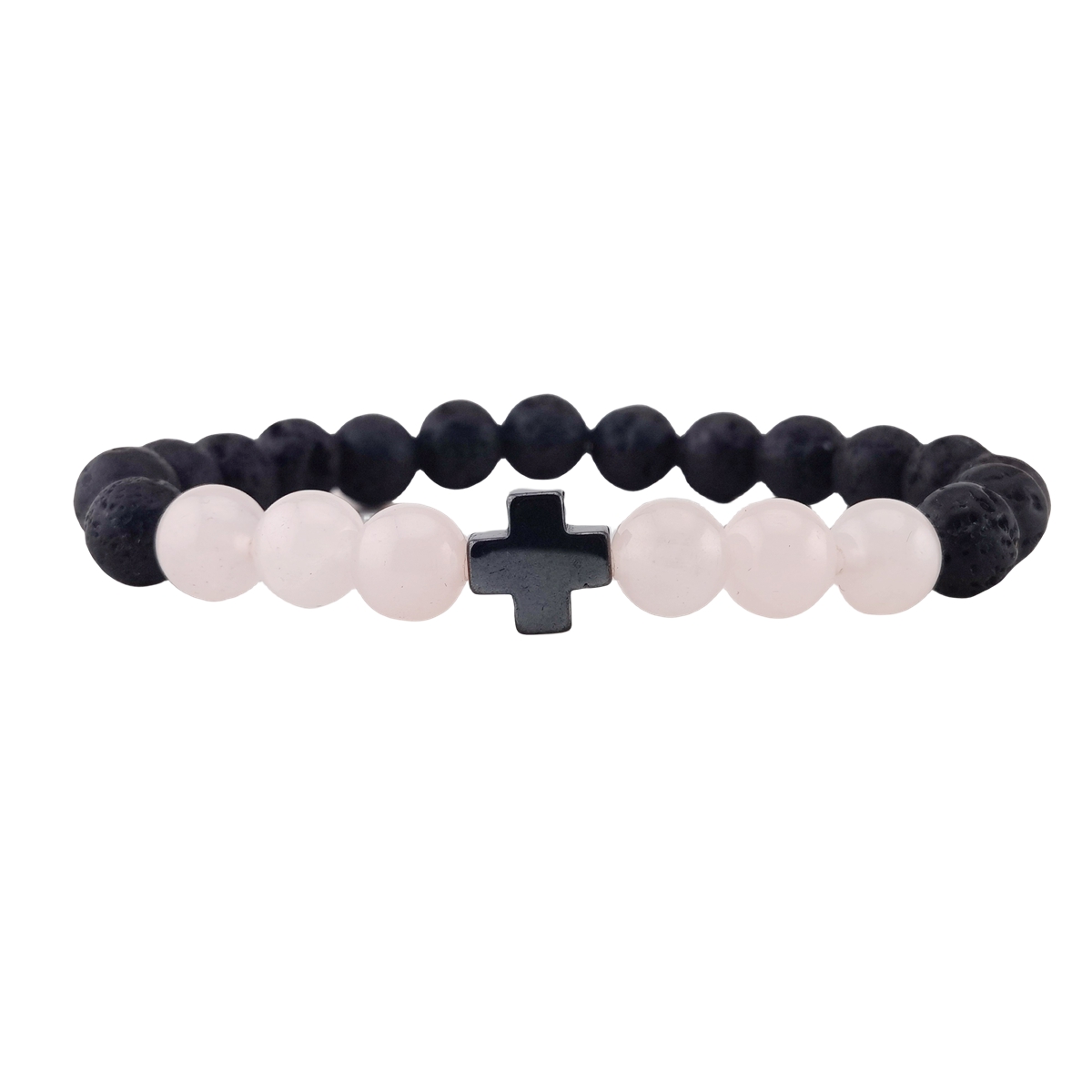 Lava Stone 8MM Beads Bracelet with Gemstone and Hematite Cross