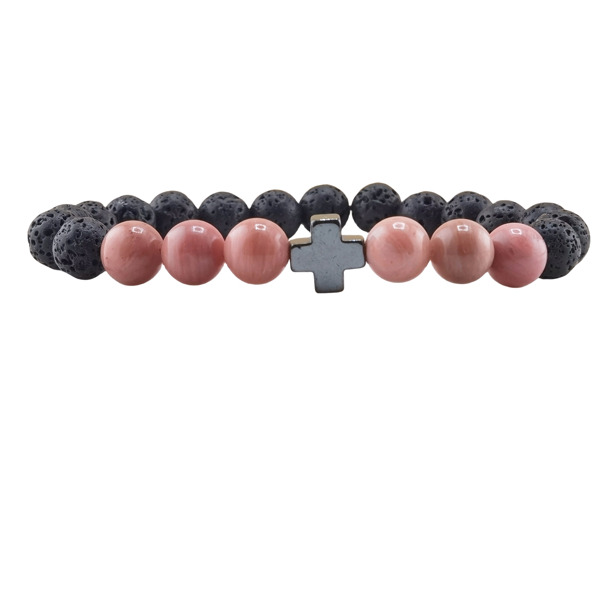 Lava Stone 8MM Beads Bracelet with Gemstone and Hematite Cross