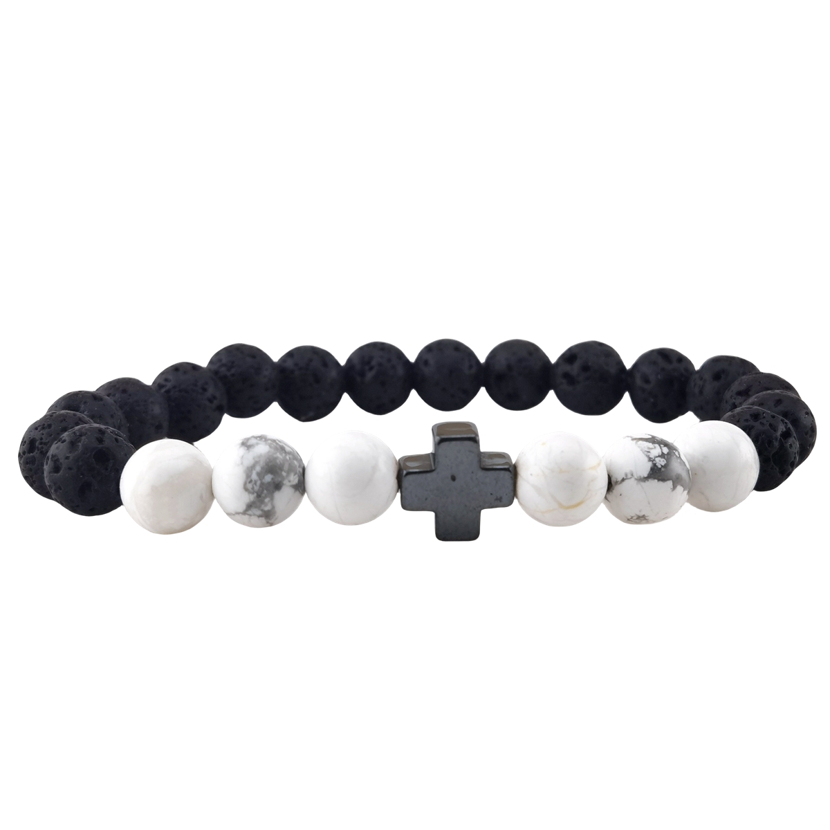 Lava Stone 8MM Beads Bracelet with Gemstone and Hematite Cross
