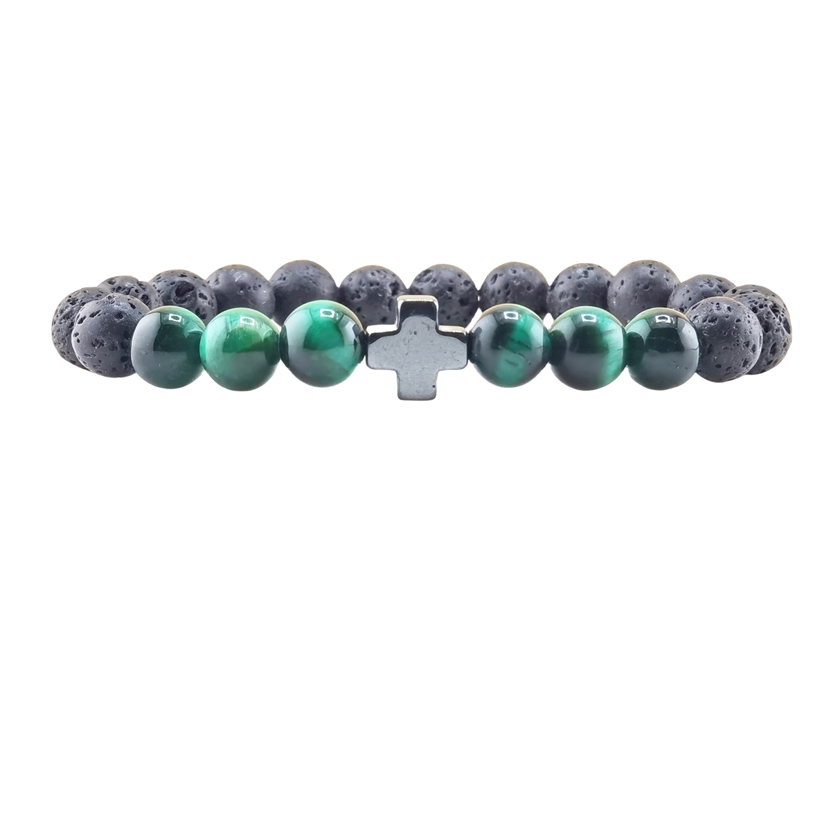 8MM Lava Stone Cross Stone Stretch Bracelet