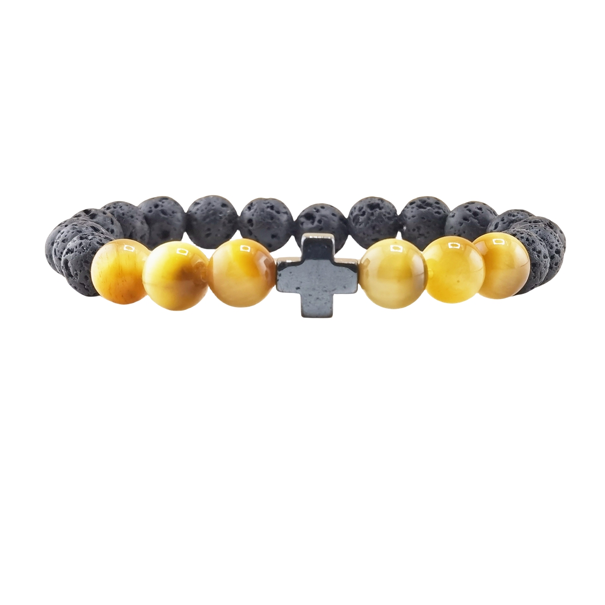 8MM Lava Stone Cross Stone Stretch Bracelet