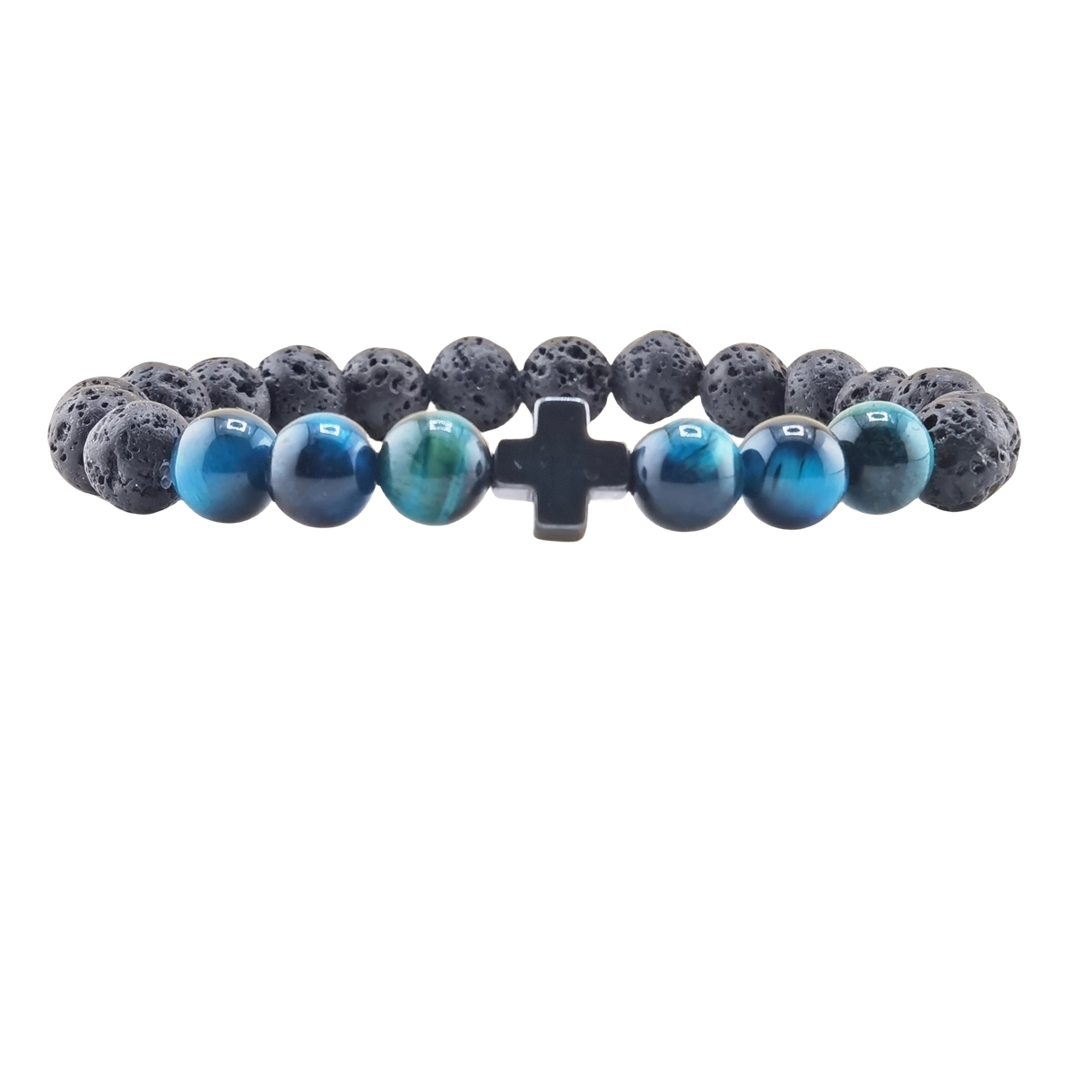 8MM Lava Stone Cross Stone Stretch Bracelet