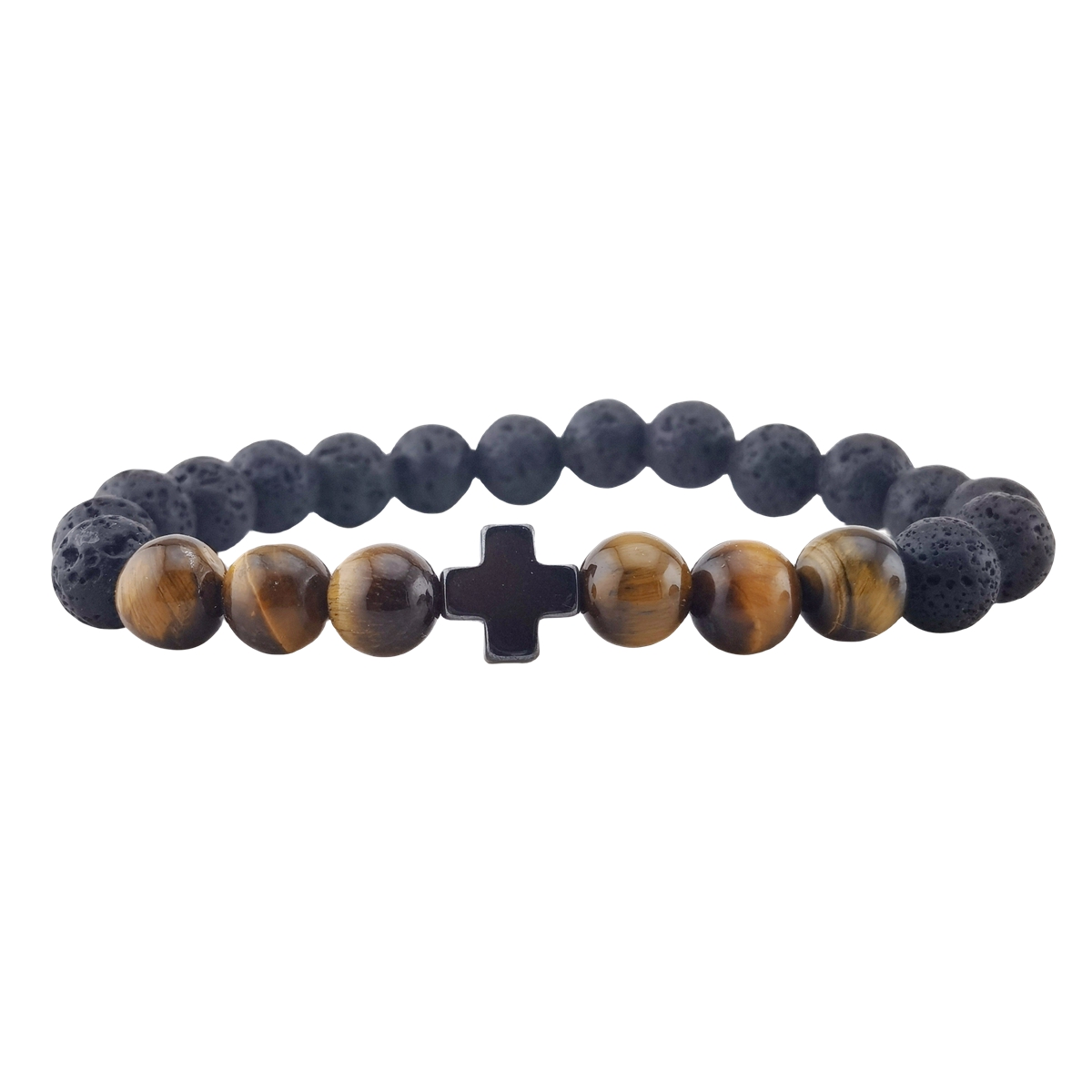8MM Lava Stone Cross Stone Stretch Bracelet