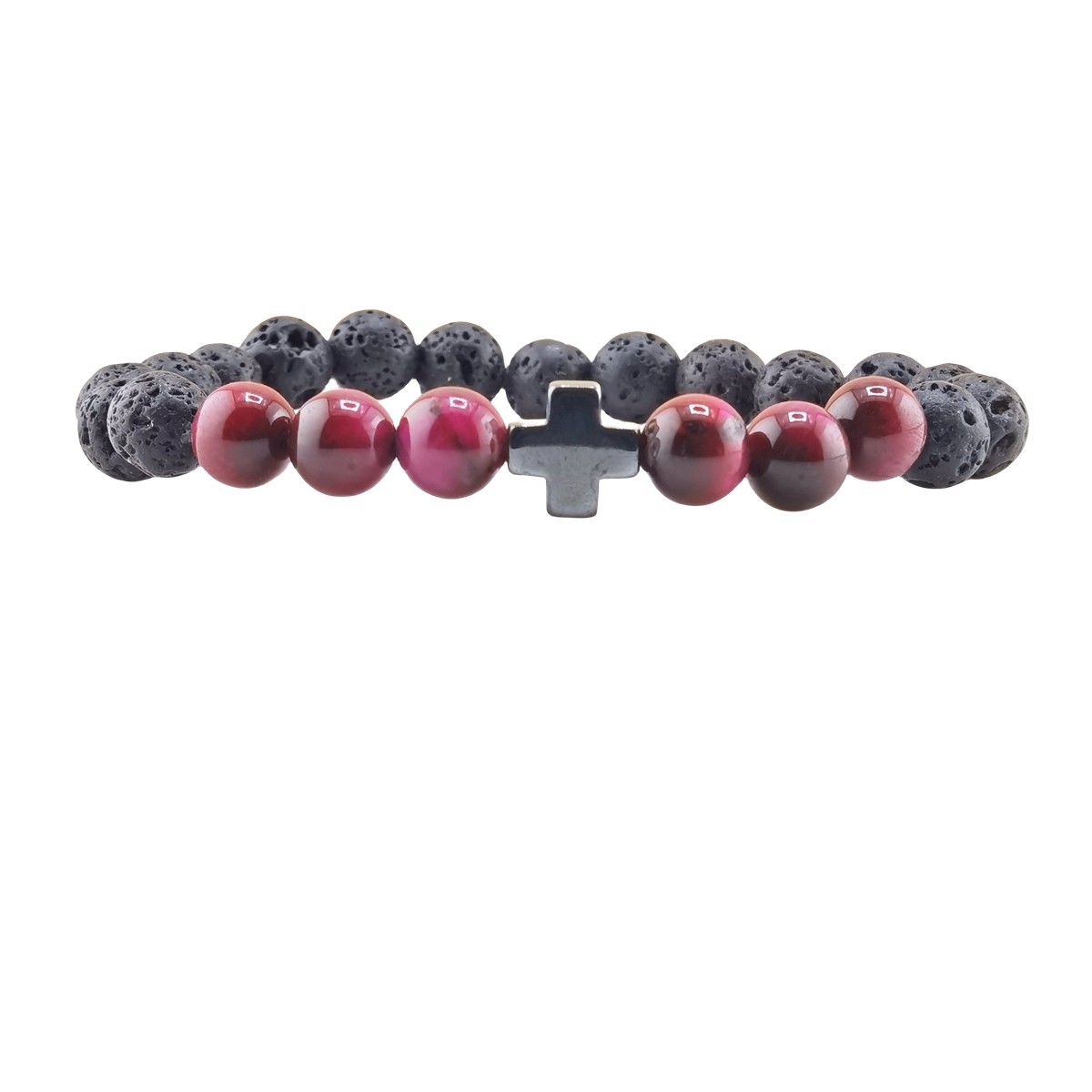 8MM Lava Stone Cross Stone Stretch Bracelet