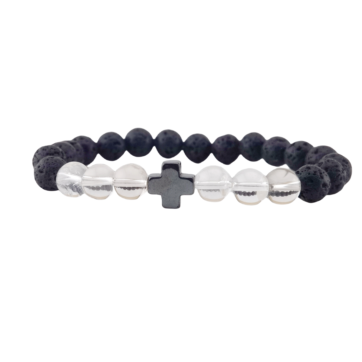 Lava Stone 8MM Beads Bracelet with Gemstone and Hematite Cross