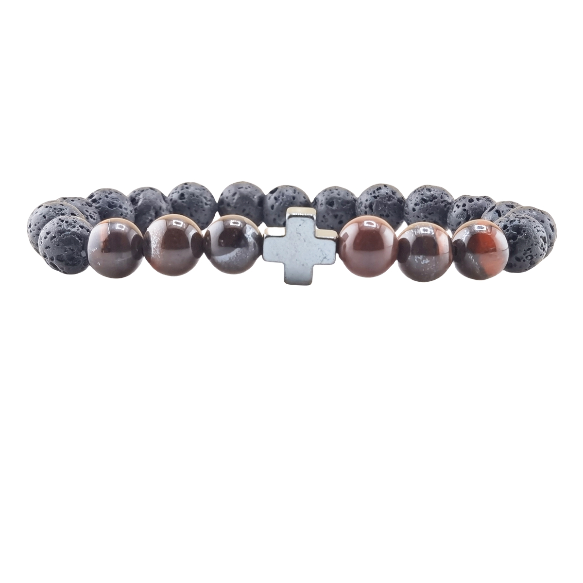 8MM Lava Stone Cross Stone Stretch Bracelet