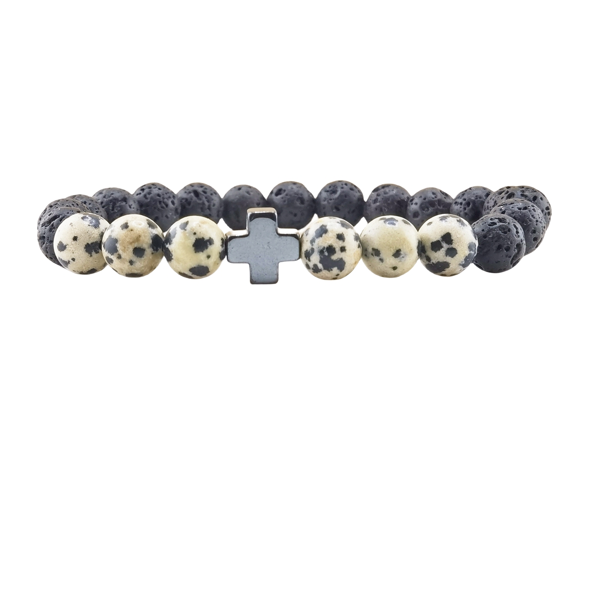Lava Stone 8MM Beads Bracelet with Gemstone and Hematite Cross