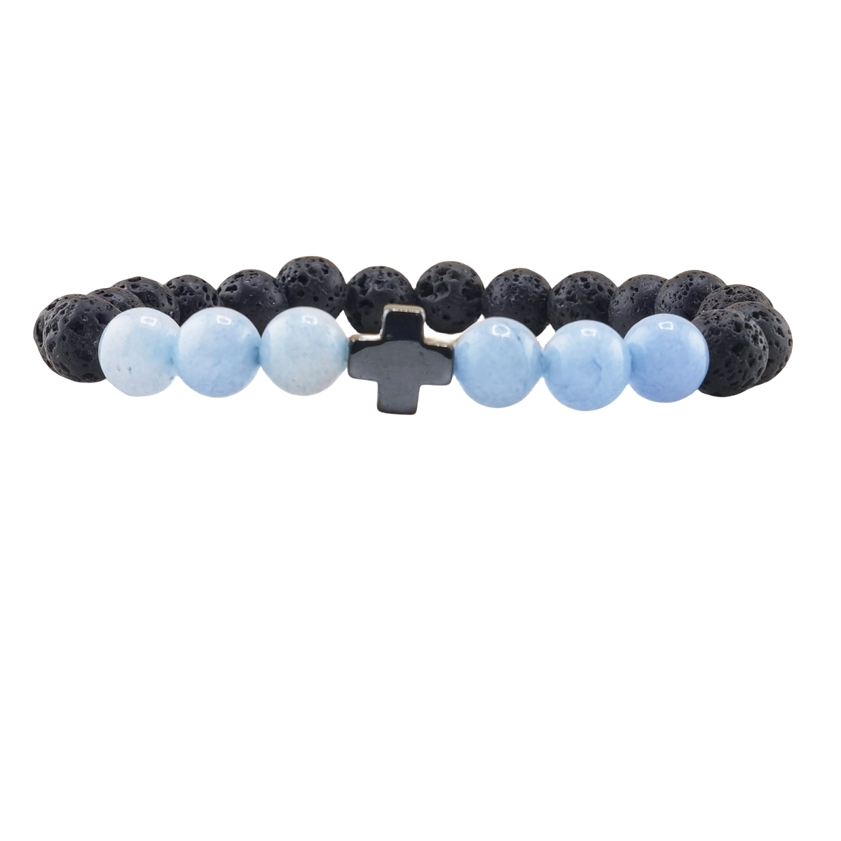 Lava Stone 8MM Beads Bracelet with Gemstone and Hematite Cross