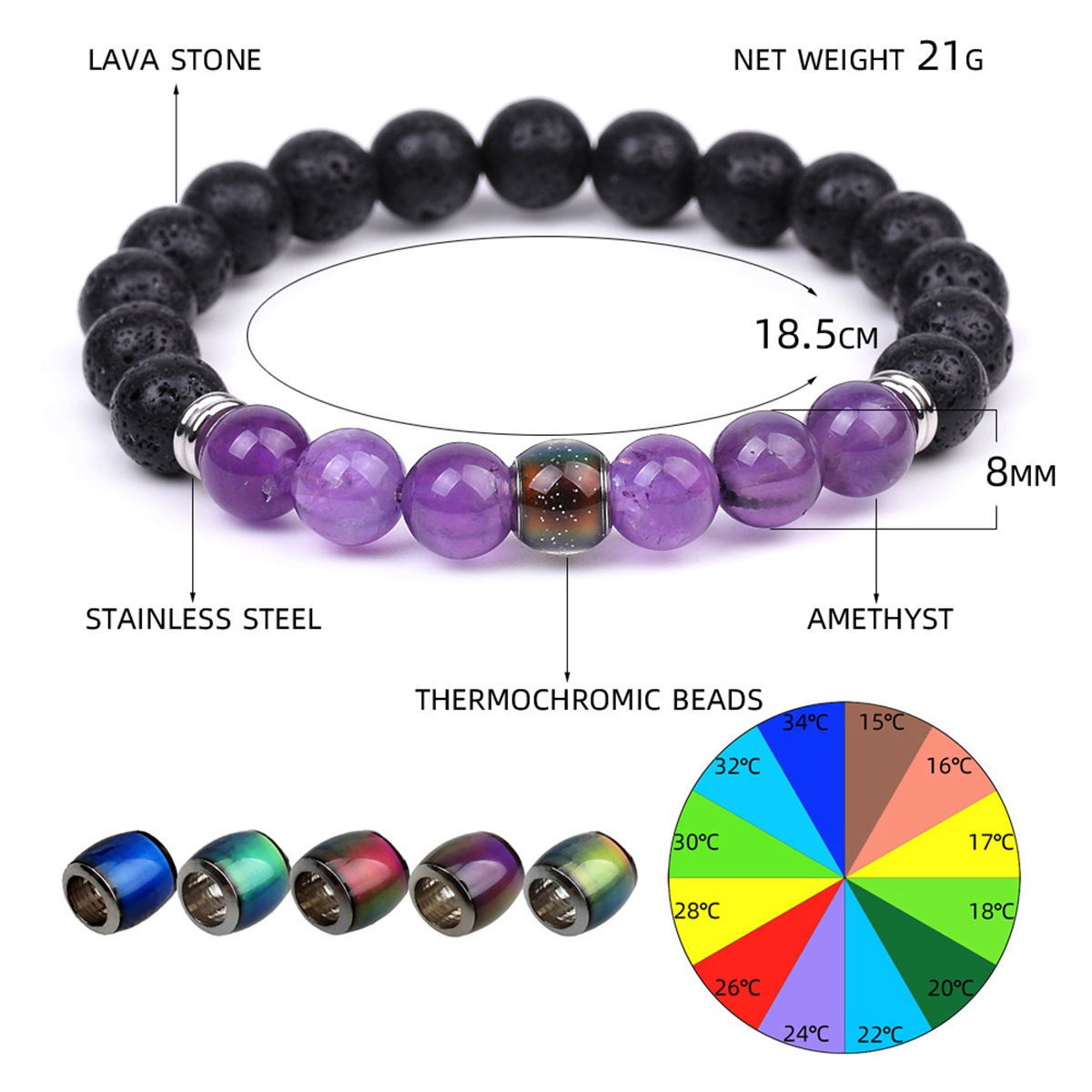 Lava Stone Mood Beads Bracelets for Women Girls Elastic Bracelets Men Fashion Beads Gifts Jewelry
