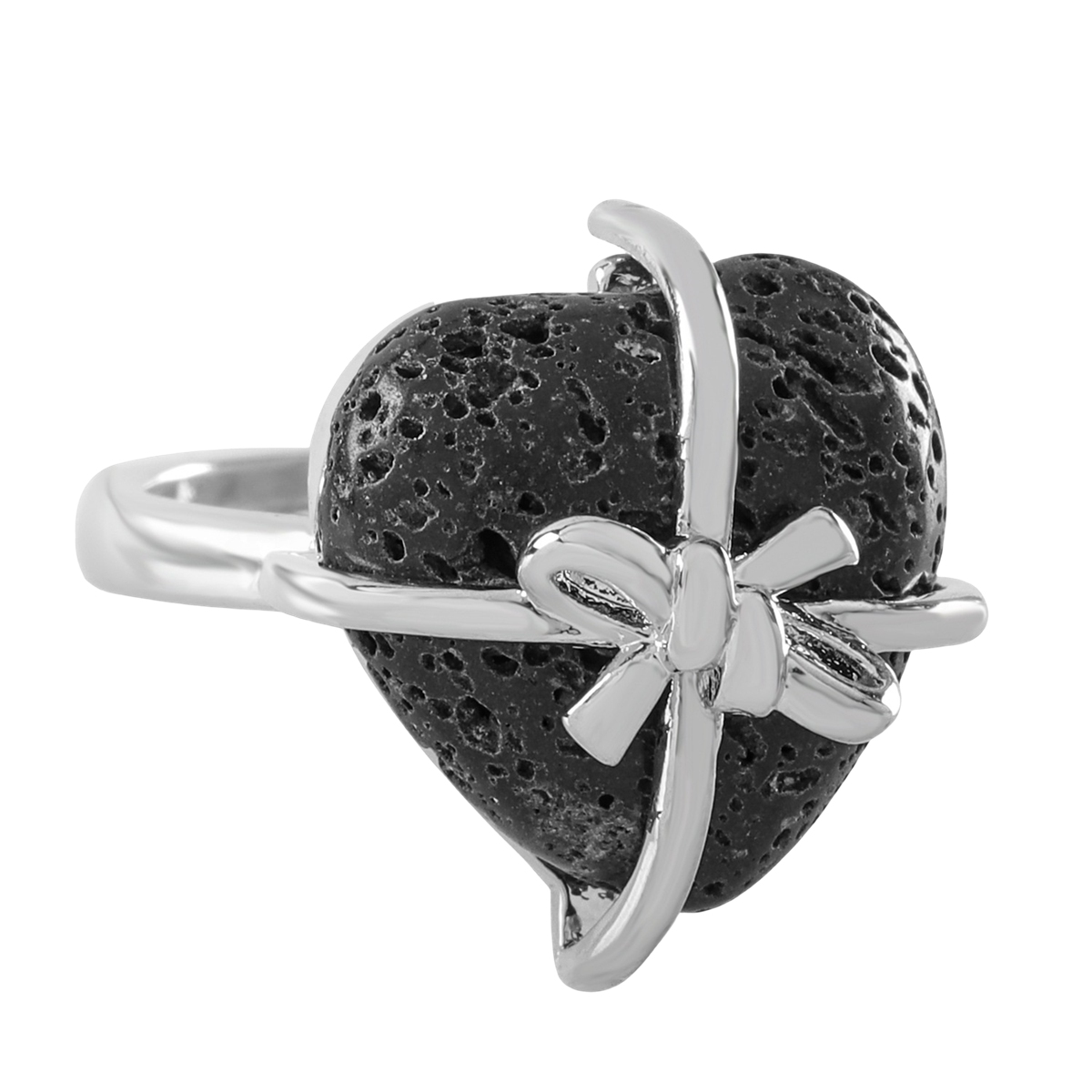 Silver Bowknot Heart Stone Rings for Women Men Adjustable SR0141S