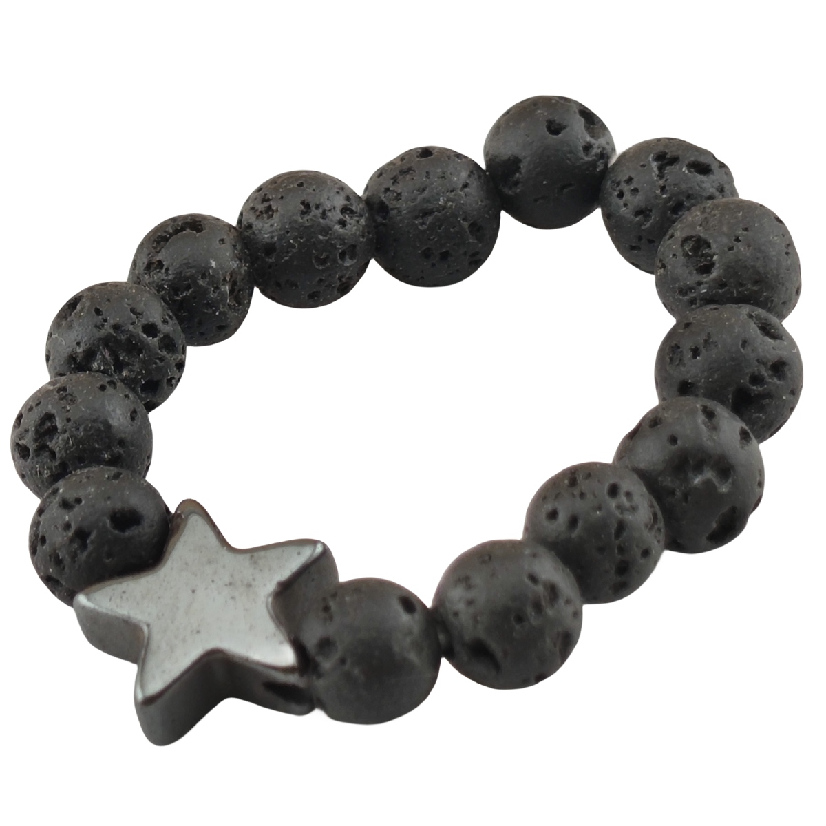Natural Stone 4MM Round Beads Hematite Stars Stretch Rings SR0169B