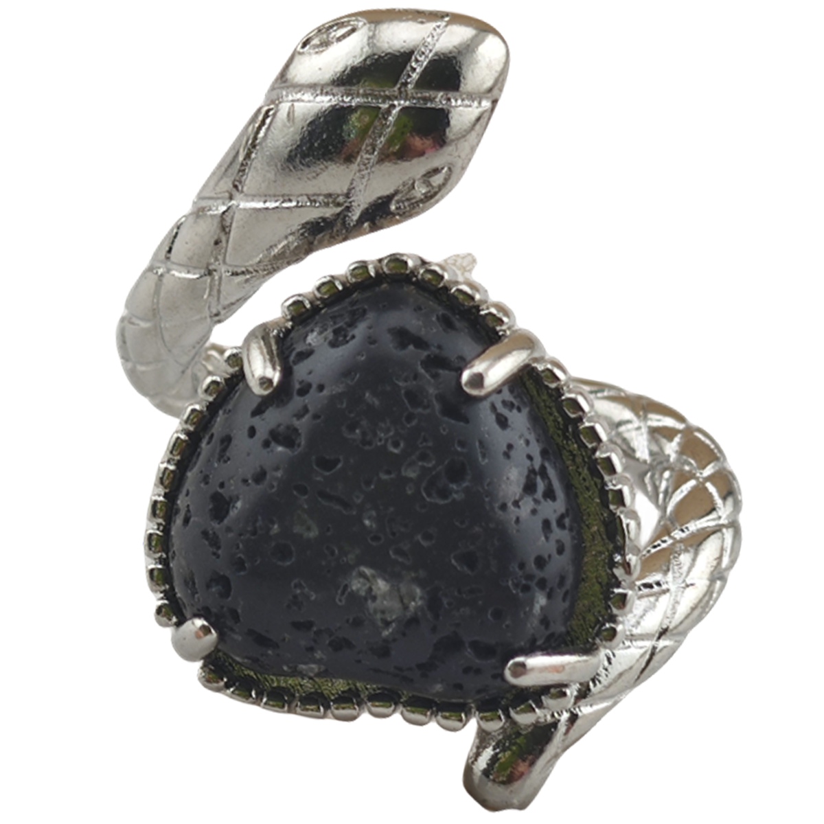 Silver Snake Stone Rings for Women Girl Adjustable 15MM Heart Gemstone Cabochons Rings SR0181S