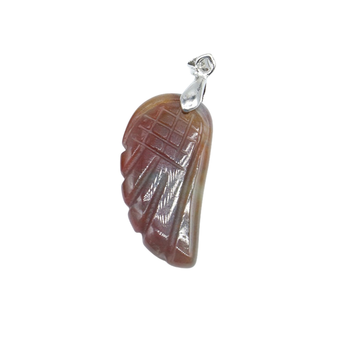 Handmade Craved Gemstone Wing Pendant SP0677-16X30MM  Silver Clasp