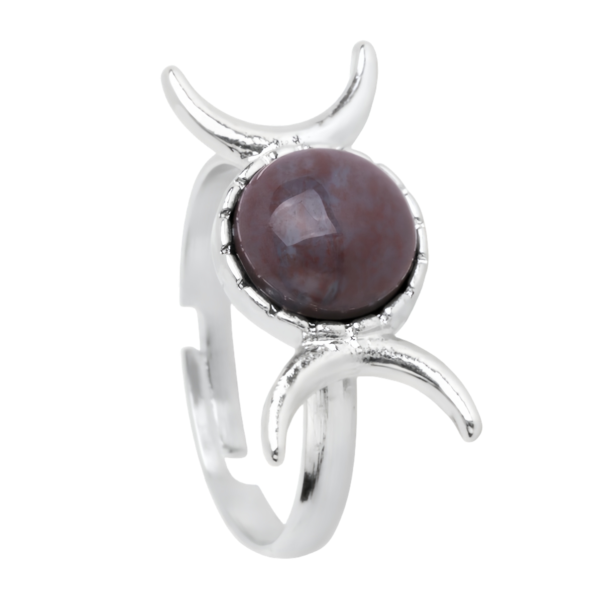 Silver Moon Stone Rings for Women Men Adjustable Healing Crystal Ring Copper Plated White Gold Horse Eye Gemstone  SR0133S