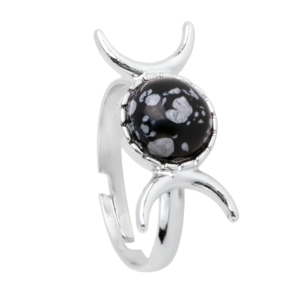 Silver Moon Stone Rings for Women Men Adjustable Healing Crystal Ring Copper Plated White Gold Horse Eye Gemstone  SR0133S