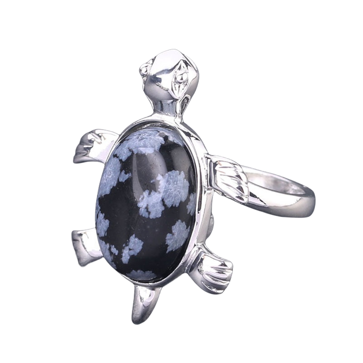 Silver Turtle & Tortoise Stone Rings for Women Men Adjustable  SR0148S