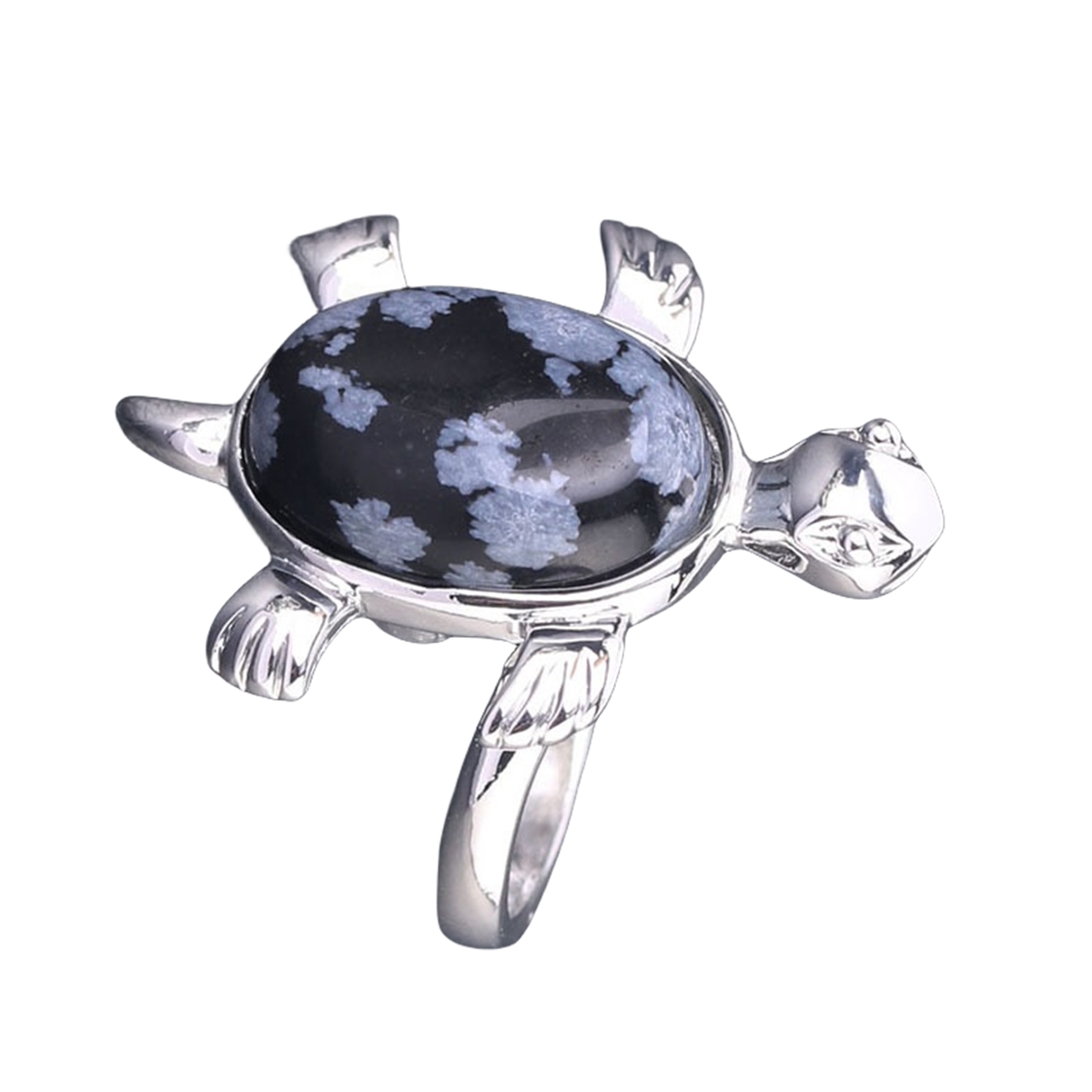 Silver Turtle & Tortoise Stone Rings for Women Men Adjustable  SR0148S