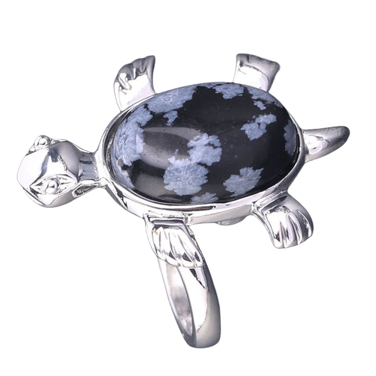 Silver Turtle & Tortoise Stone Rings for Women Men Adjustable  SR0148S