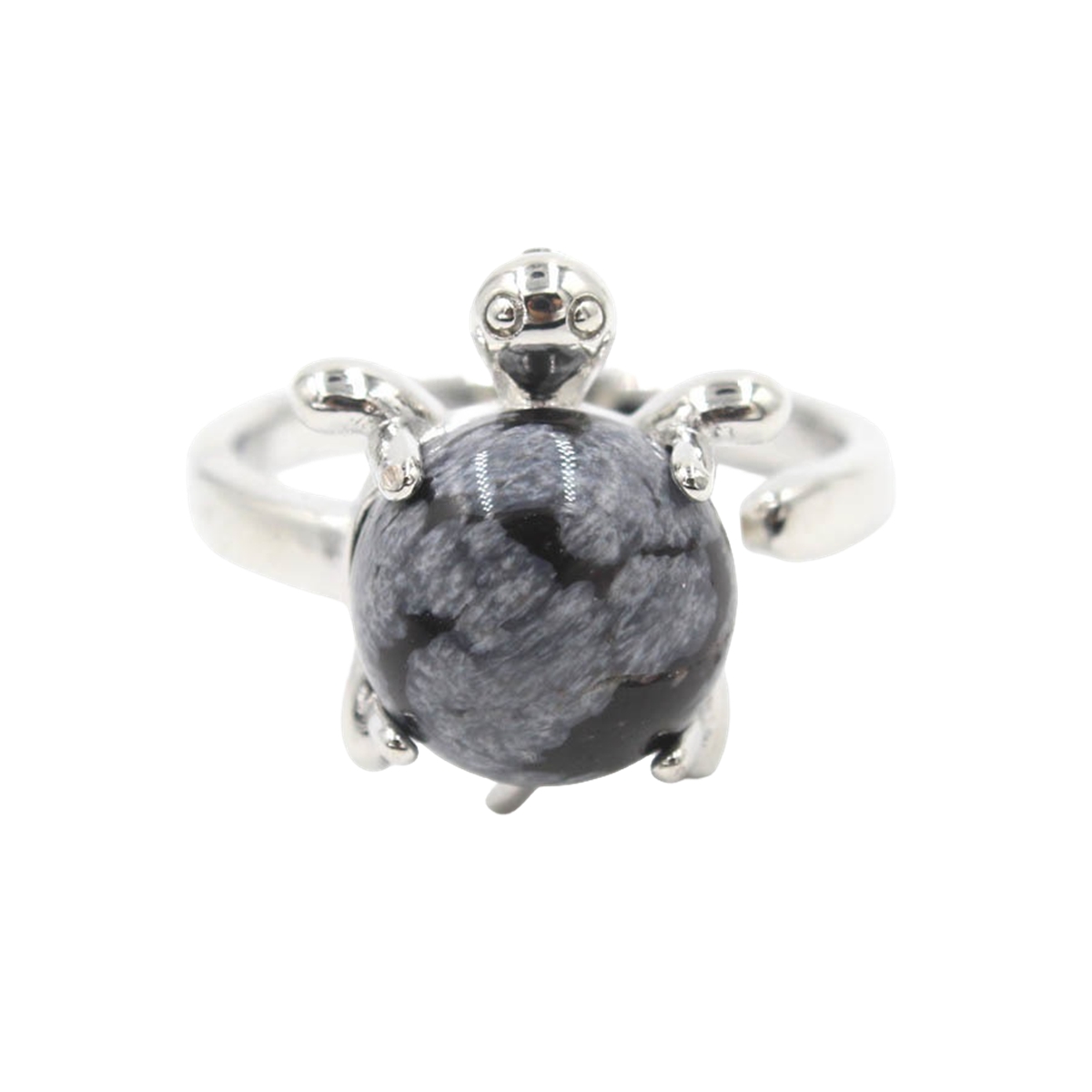 Silver Turtle & Tortoise Stone Rings for Women Men Adjustable SR0149S 10MM Gemstone CAB