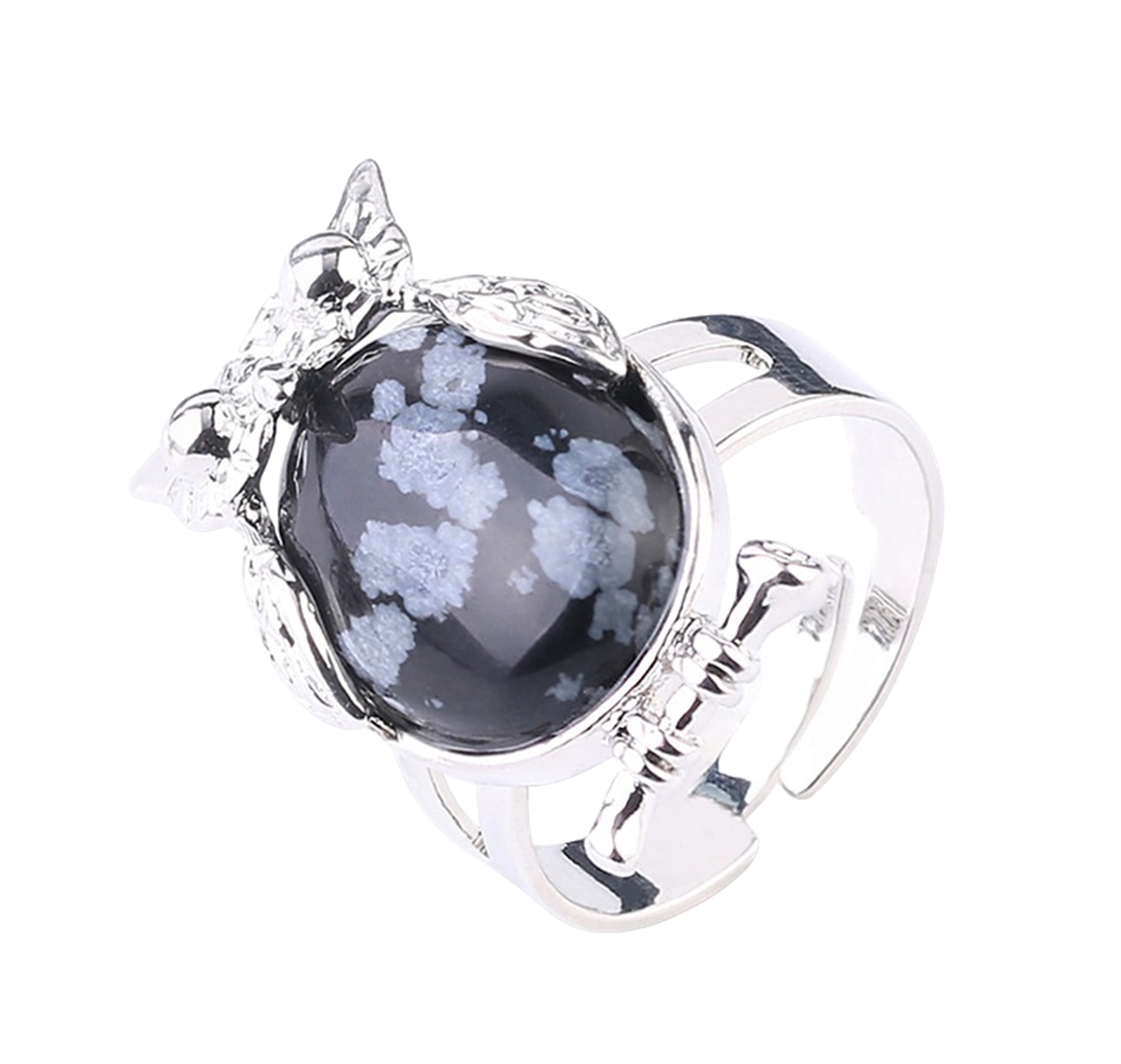Silver Owl Stone Rings for Women Men Adjustable  SR0151S