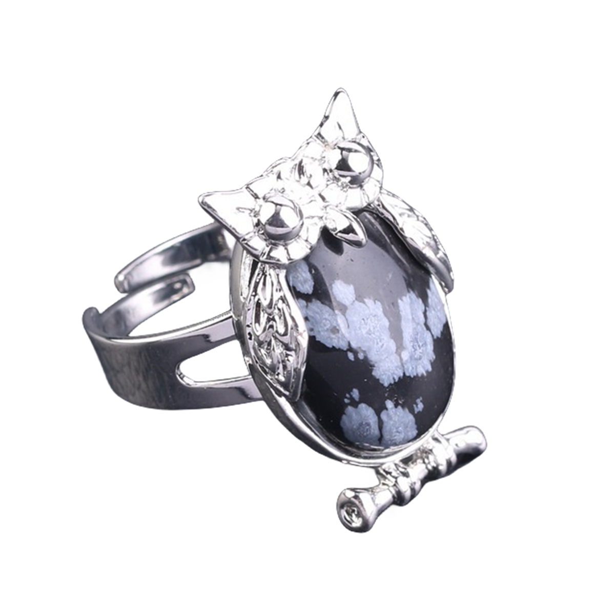 Silver Owl Stone Rings for Women Men Adjustable SR0151S
