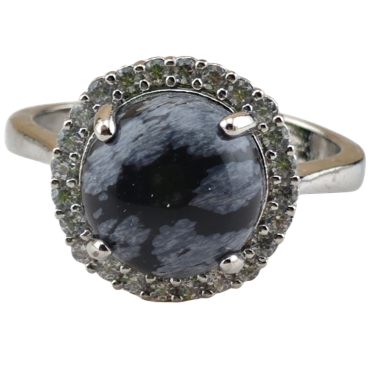 Silver Stone Rings for Women Girl Adjustable 10MM Gemstone Cabochons CZ Rhinestone Rings SR0179S