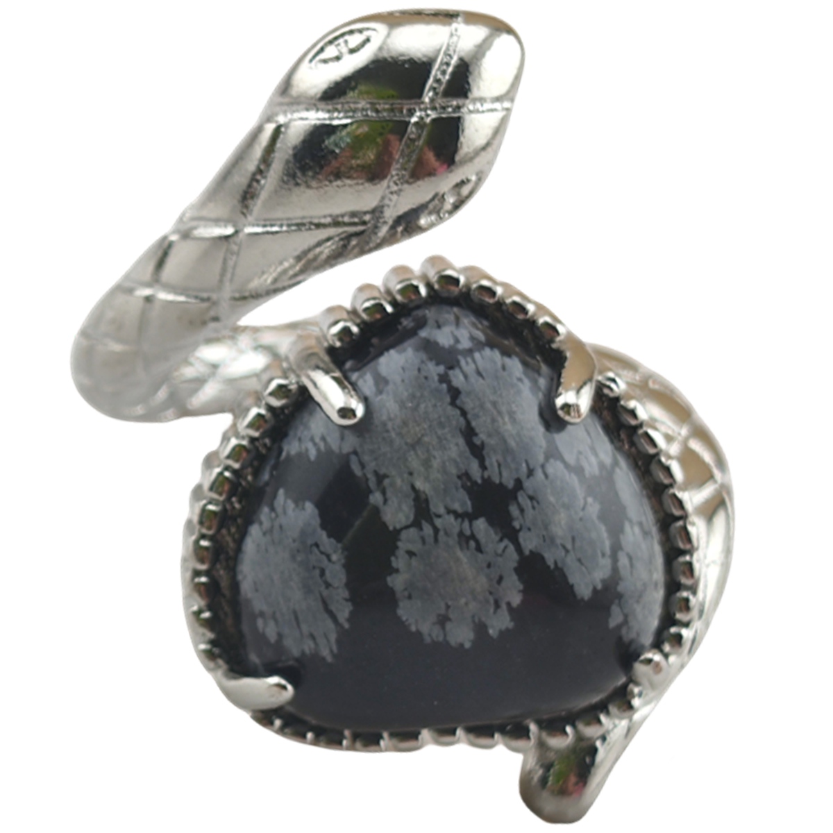 Silver Snake Stone Rings for Women Girl Adjustable 15MM Heart Gemstone Cabochons Rings SR0181S