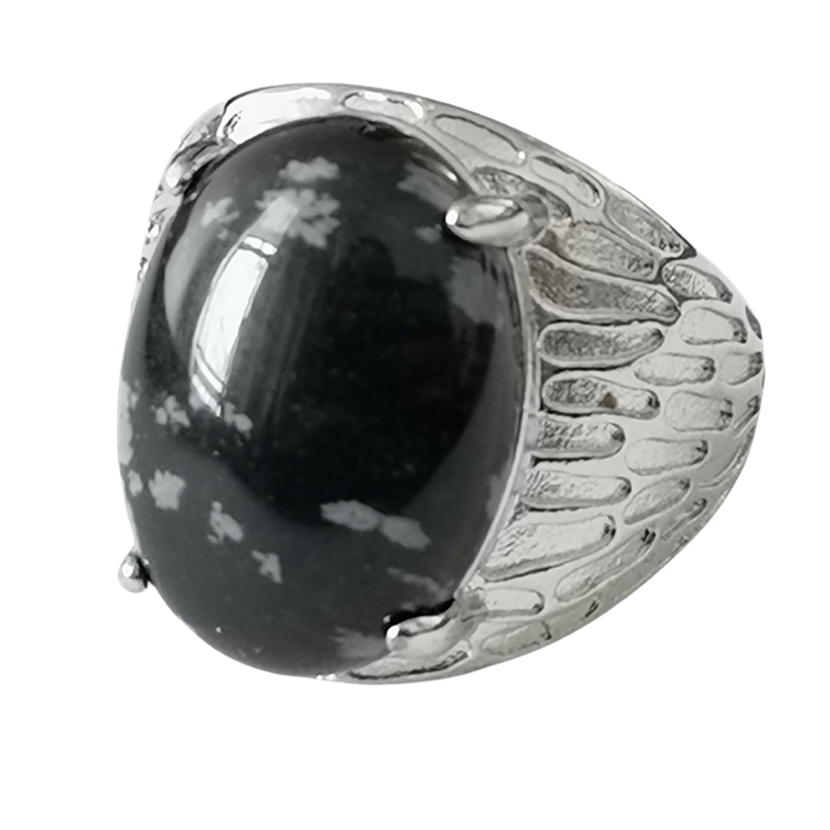 Silver Stone Rings for Women Men Adjustable 13x18MM Oval Gemstone CAB SR0183S