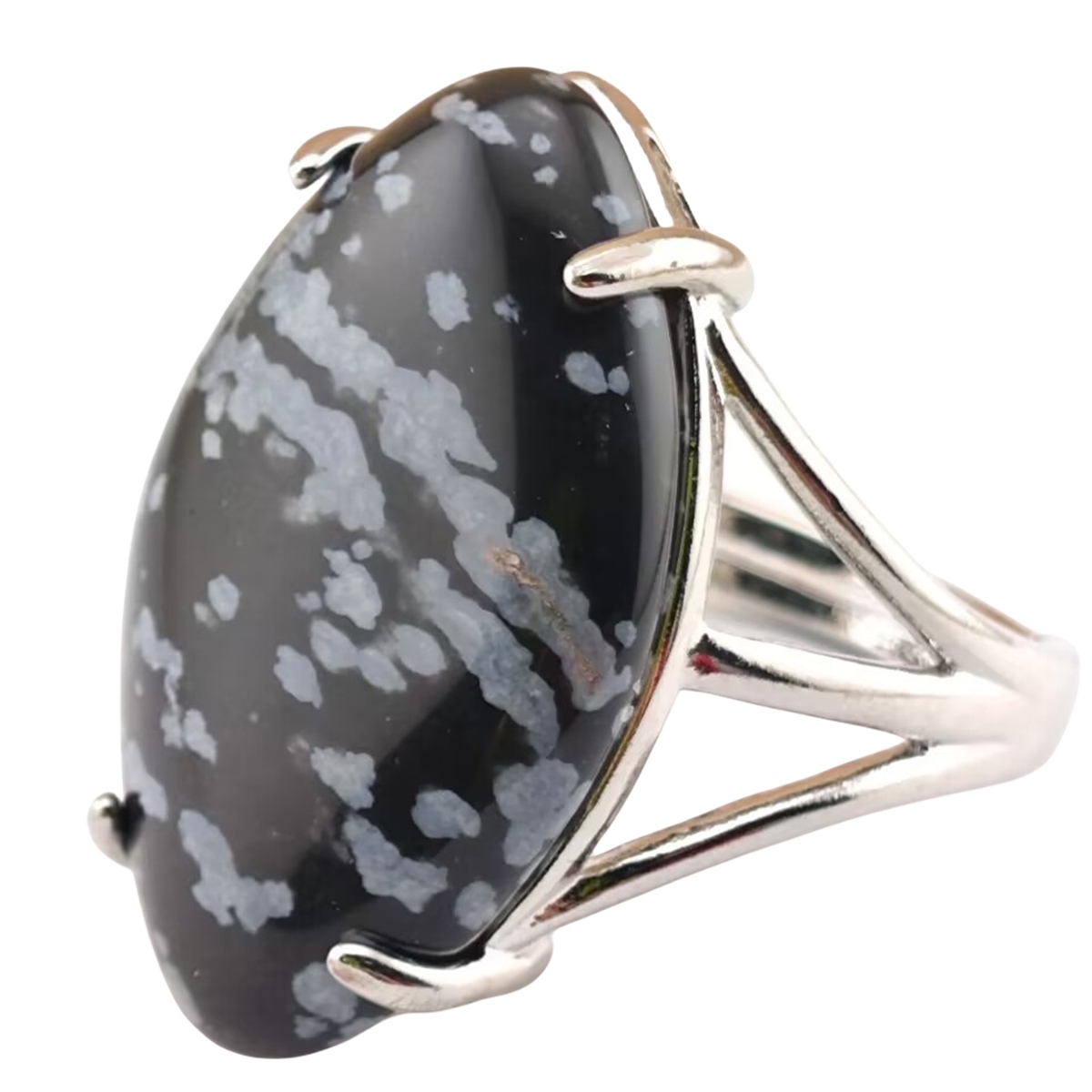 Silver Stone Rings for Women Men Adjustable 15X25MM Horse Eye Gemstone CAB SR0184S