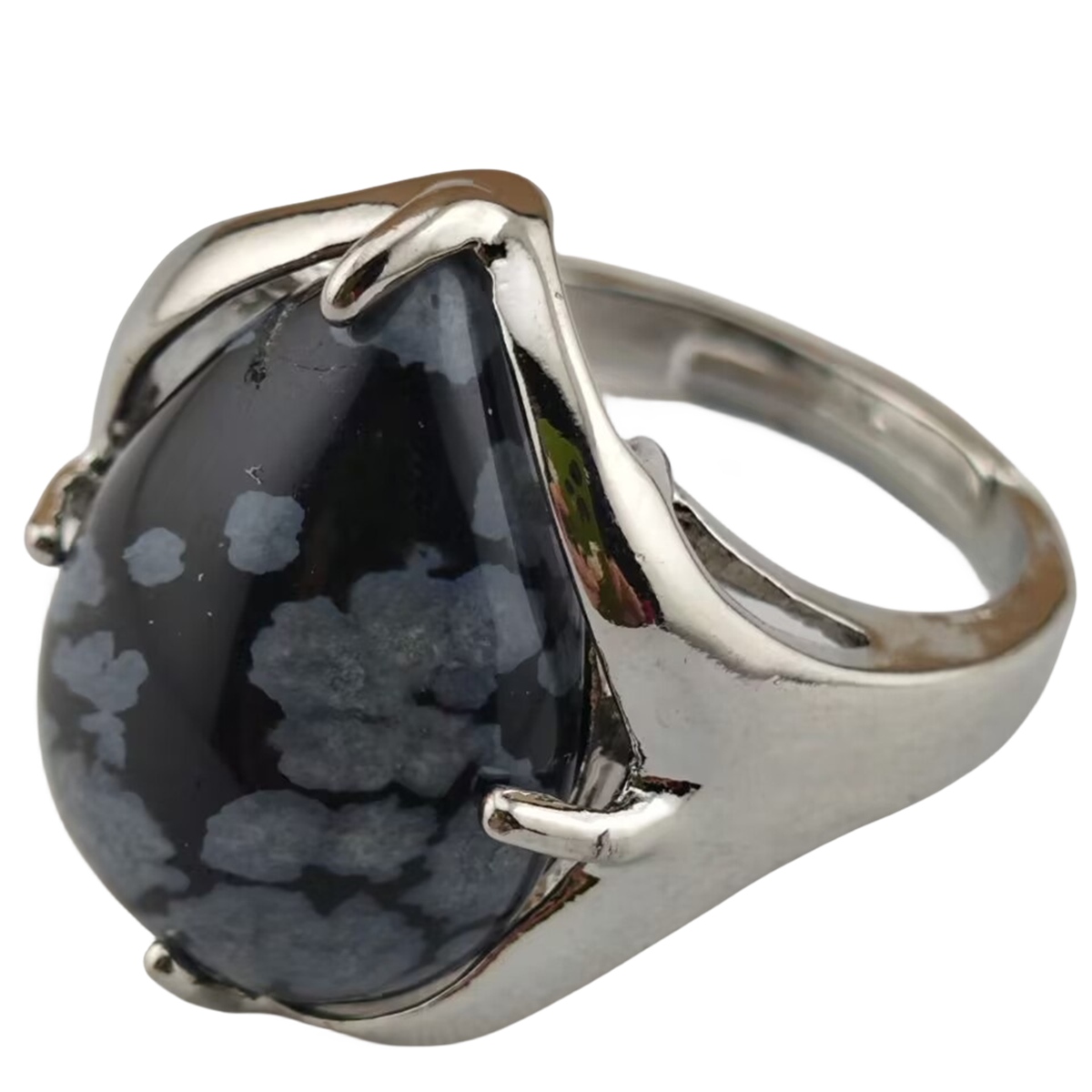 Silver Stone Rings for Women Men Adjustable 13x18MM Teardrop Gemstone Cabochons SR0186S