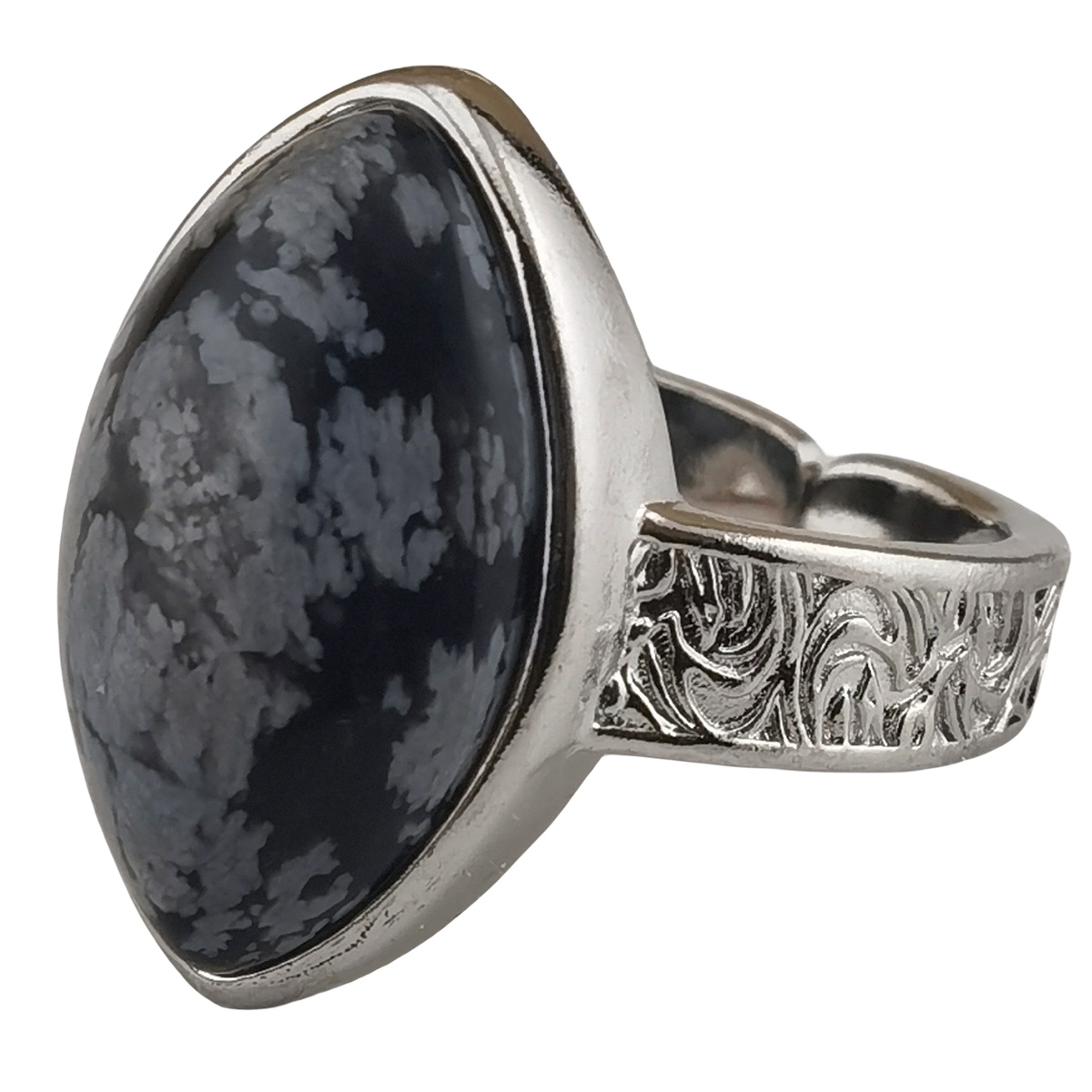 Women Silver Stone Rings Adjustable with 12x20MM Horse Eye Gemstone CAB SR0191S