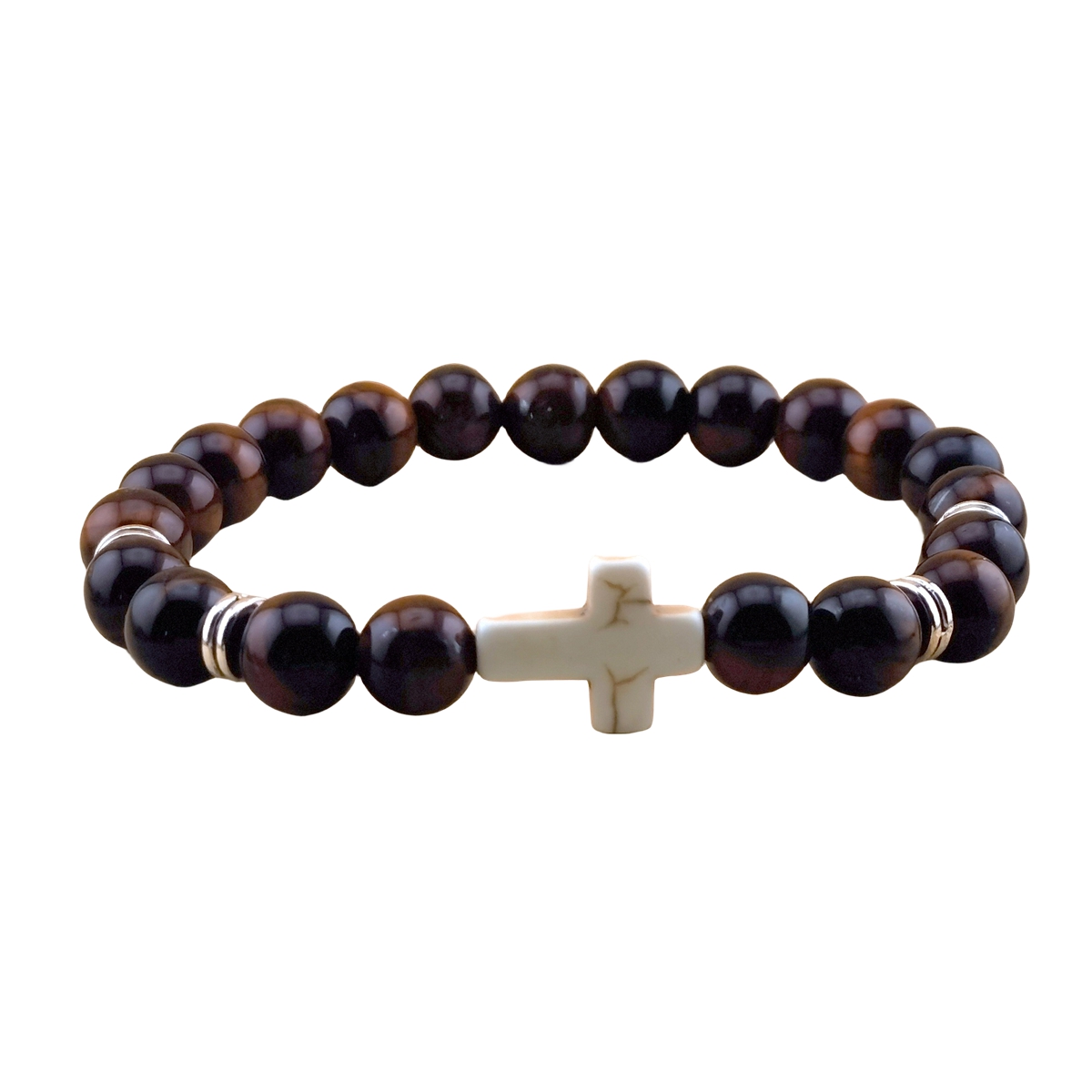 Natural Gemstone Cross Stretch Bracelets for Women Men 8MM Semi Preicous Stone Beads