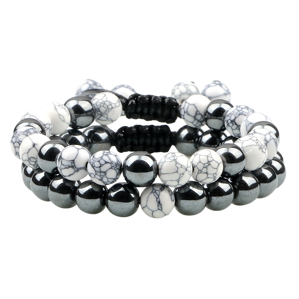 Couple Gemstone Set Bracelets Hematite and Natural Stone Adjustable Woven Bracelets