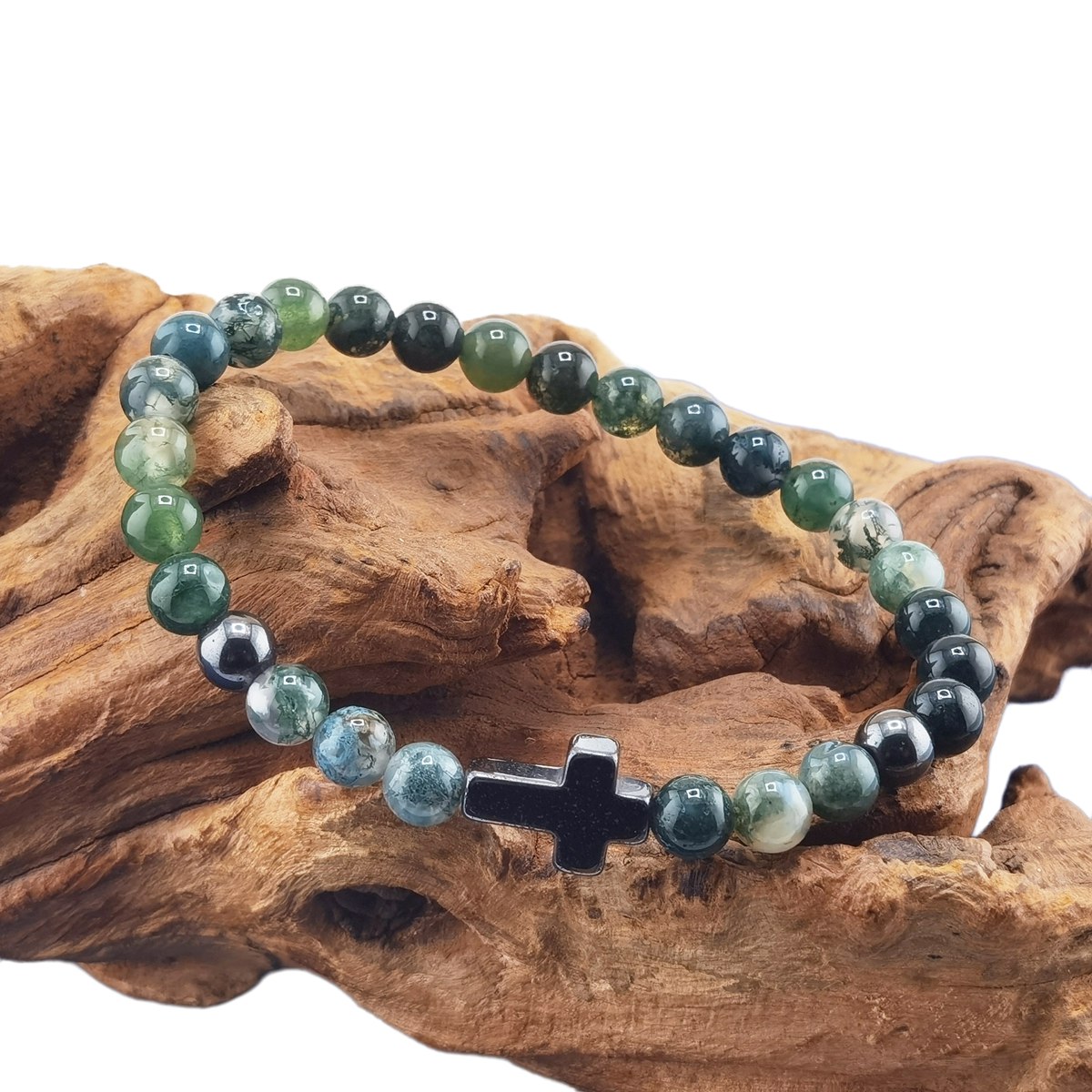 Hematite Cross 6MM Gemstone Beads Stretch Bracelets Lapis Lazuli amazonalite  amethyst 