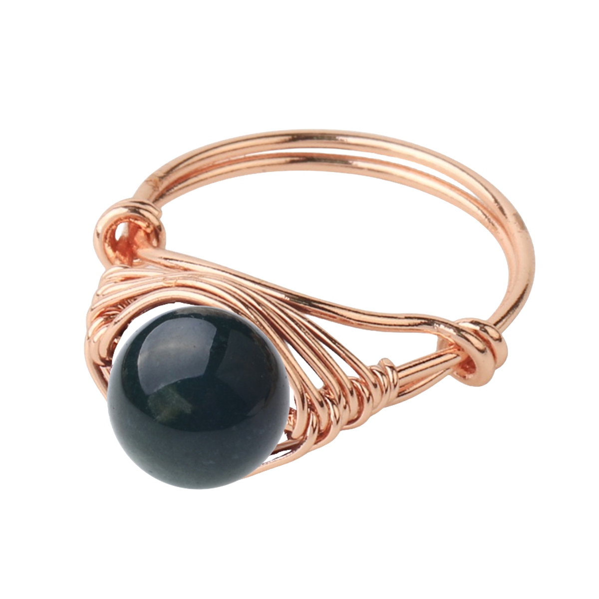 Healing Gemstone Ring for Women 10MM Beads Rose Gold Wire Wrapped Adjustable Ring SR0163 