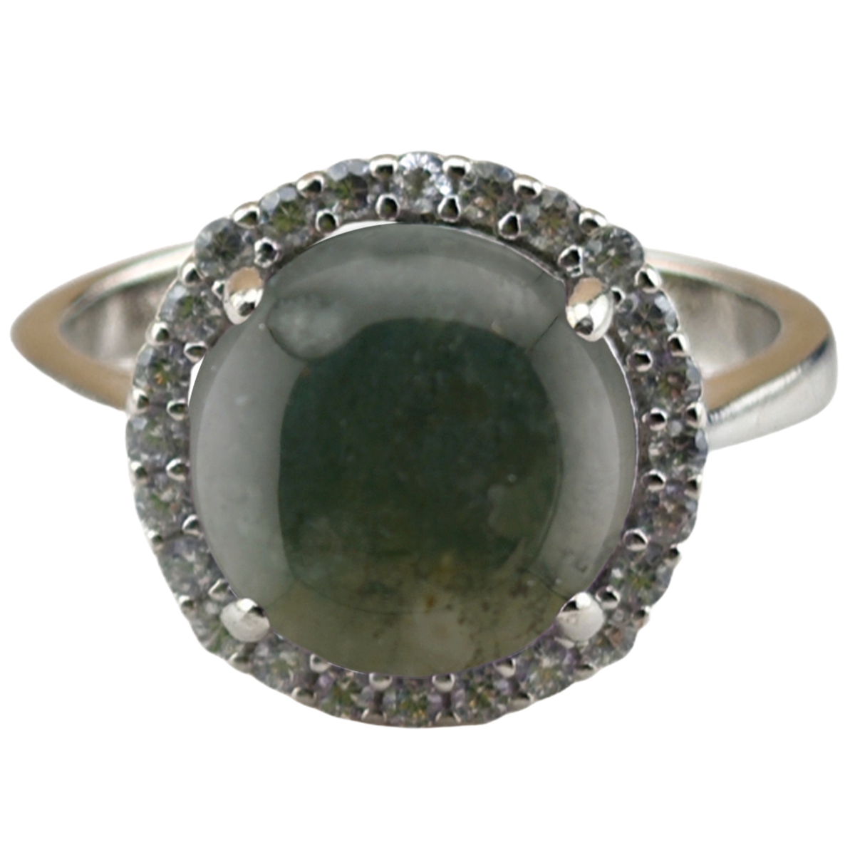 Silver Stone Rings for Women Girl Adjustable 10MM Gemstone Cabochons CZ Rhinestone Rings SR0179S