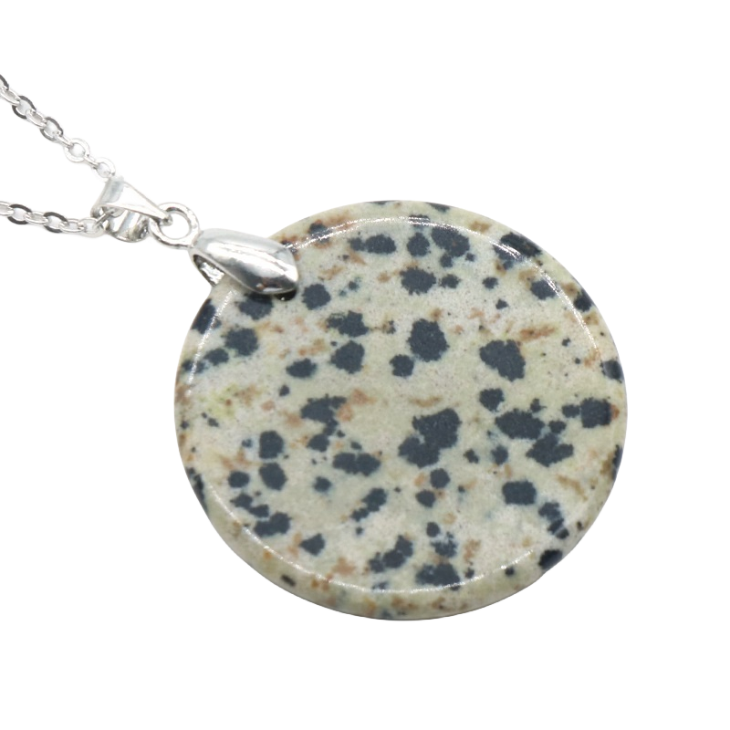 Round Disc Gemstone Pendant Necklace 30MM Healing Chakra Lucky Donut Coin Circle SN1453