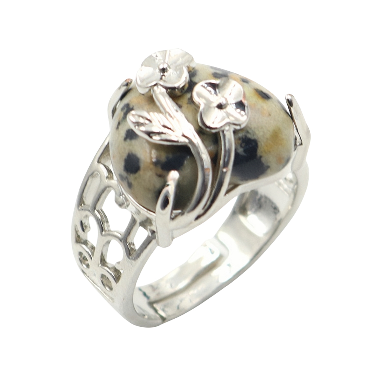 Silver 16MM Heart Stone Rings for Women Men Adjustable  SR0140S