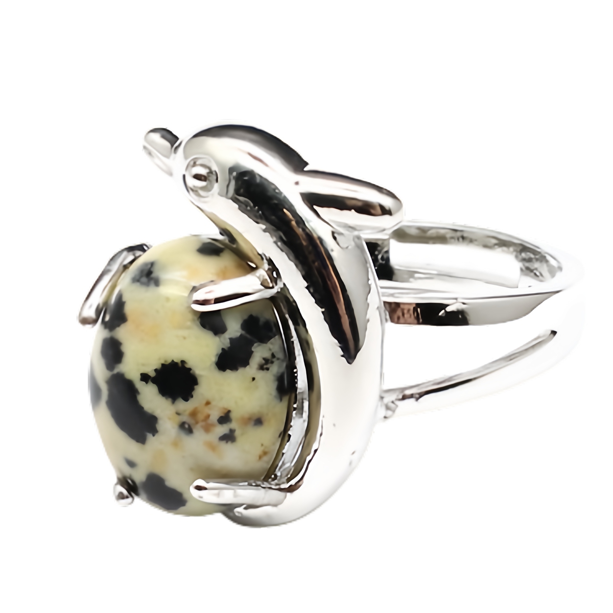 Silver Dolphin Stone Rings for Women Men Adjustable SR0150S 10MM Gemstone CAB