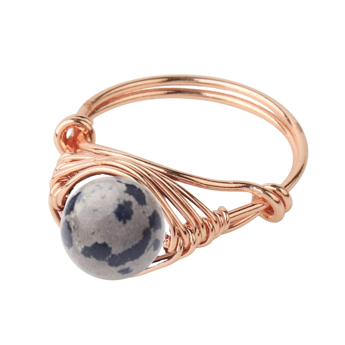Healing Gemstone Ring for Women 10MM Beads Rose Gold Wire Wrapped Adjustable Ring SR0163 