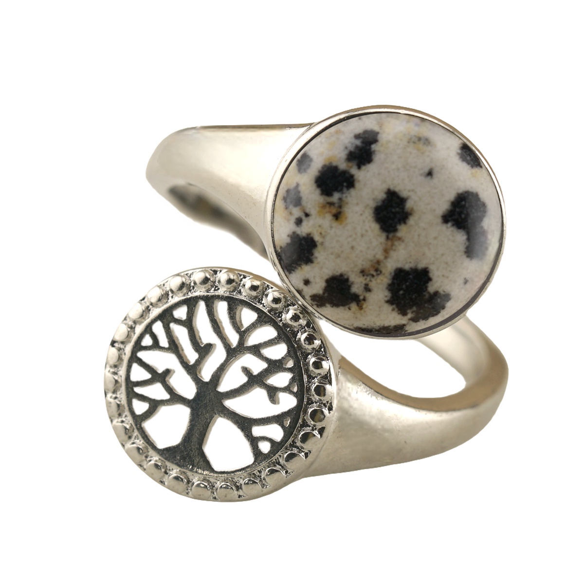 Silver Life of Tree Stone Rings for Women Men Adjustable 10MM Round Gemstone CAB SR0171S