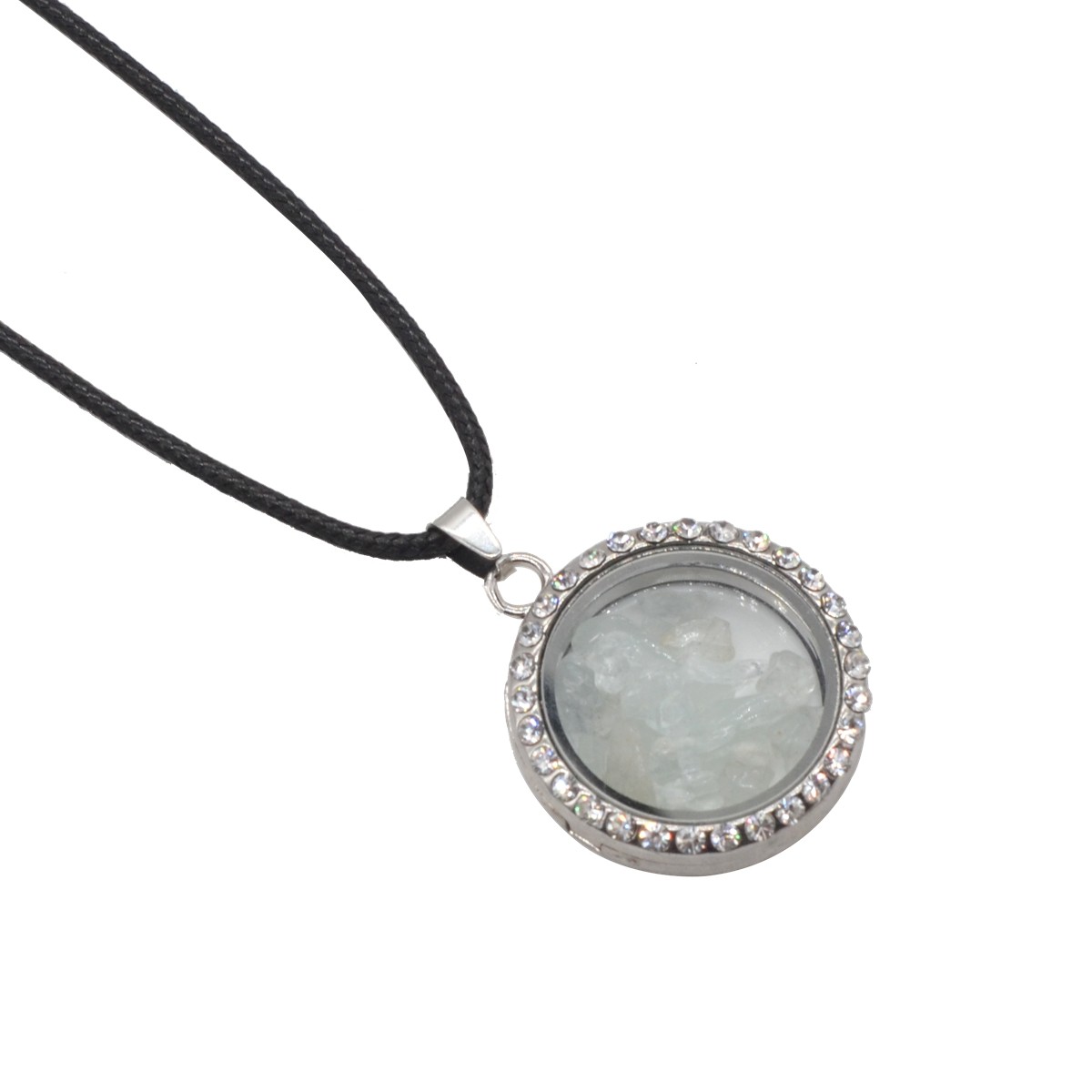 Natural Raw Gemstone 30MM Living Floating Memory Glass Locket Pendant Necklace 24" Chain